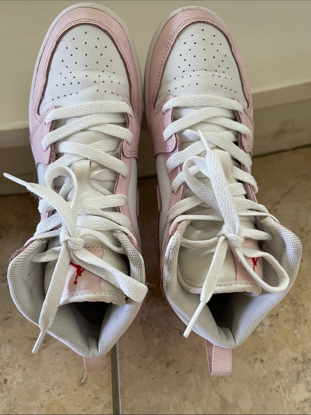 Jordan Kids White and Light Pink High-Top Sneakers